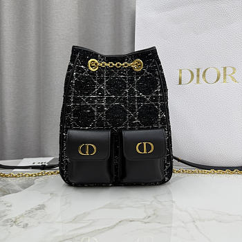 Colestore Dior Caro Small Multi-Carry Backpack Black Tweed 20×25×10.5cm