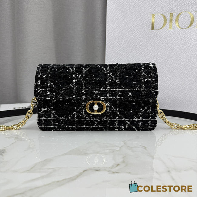 Colestore Dior Jolie Mini Bag Black Tweed with White Cannage Motif 21x11.5x4.5cm - 1