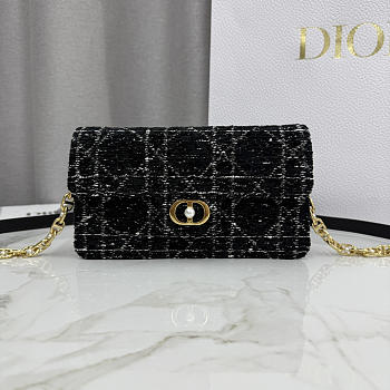 Colestore Dior Jolie Mini Bag Black Tweed with White Cannage Motif 21x11.5x4.5cm