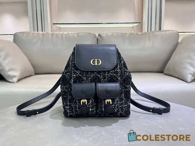 Colestore Dior Medium Dior Caro Backpack Black Tweed with White Cannage Motif 23×26.7×12.5cm  - 1