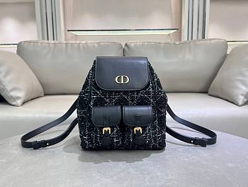 Colestore Dior Medium Dior Caro Backpack Black Tweed with White Cannage Motif 23×26.7×12.5cm 