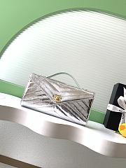Colestore Chanel Chevron Quilted Envelope Flap Bag Metallic Silver, Top Handle 26x10x5cm - 1