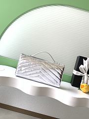 Colestore Chanel Chevron Quilted Envelope Flap Bag Metallic Silver, Top Handle 26x10x5cm - 5