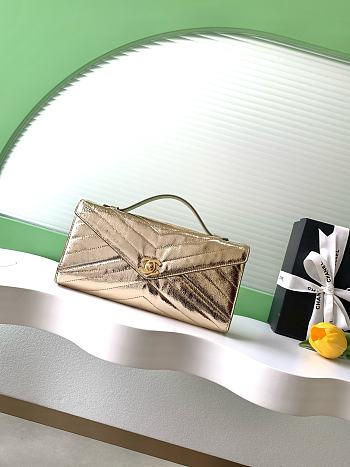 Colestore Chanel Chevron Quilted Envelope Flap Bag Metallic Gold, Top Handle 26x10x5cm