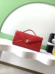 Colestore Chanel Chevron Quilted Envelope Flap Bag Red, Top Handle 26x10x5cm - 1