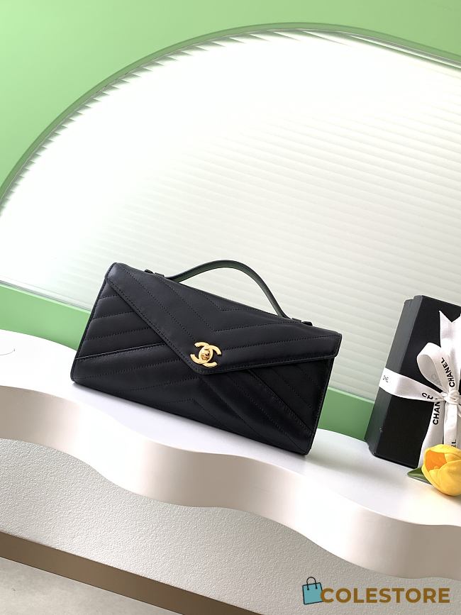 Colestore Chanel Chevron Quilted Envelope Flap Bag Black. Top Handle 26x10x5cm - 1