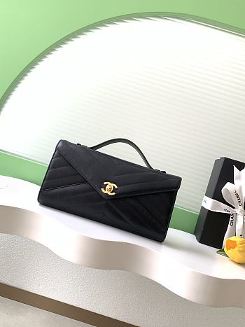 Colestore Chanel Chevron Quilted Envelope Flap Bag Black. Top Handle 26x10x5cm