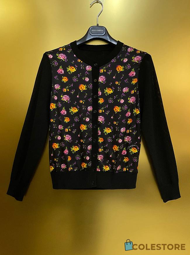 Colestore  Dolce & Gabbana Small Rose Bouquets-print Satin Cardigan in Multicolor - 1