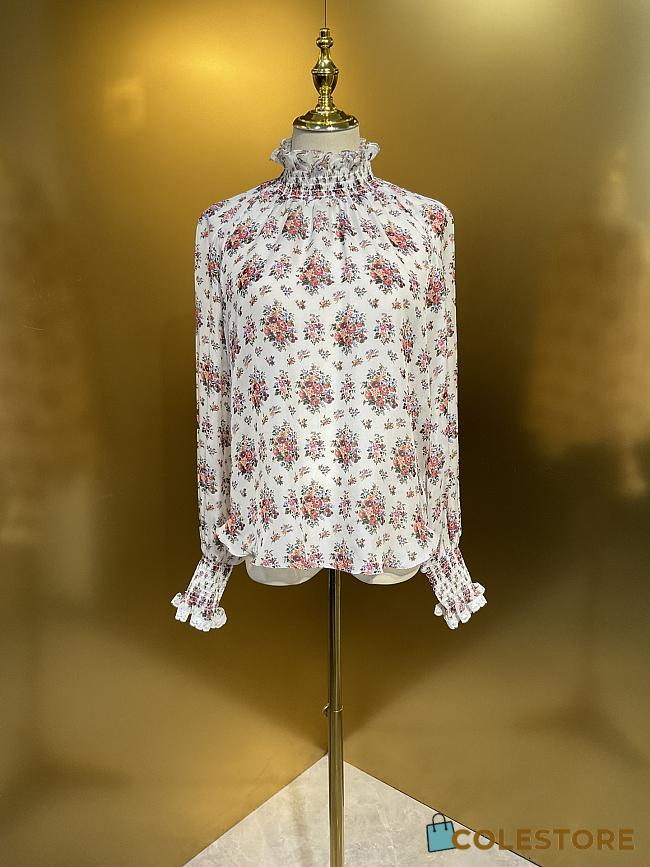 Colestore  Dolce & Gabbana Small Flower Bouquets-print Chiffon Top in Multicolor - 1