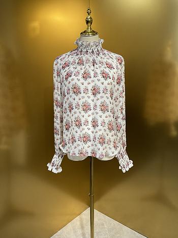 Colestore  Dolce & Gabbana Small Flower Bouquets-print Chiffon Top in Multicolor