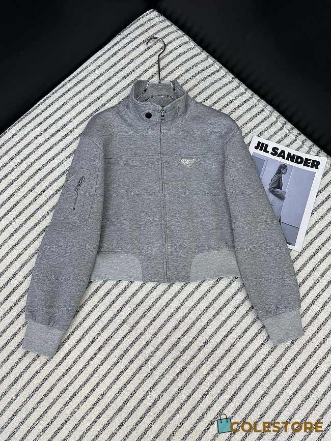 Colestore Prada Triangle Logo Zip-Up Jersey Jacket Grey - 1
