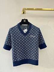 Colestore  Dior Short-Sleeved Sweater Wool Blend Jacquard with Navy Blue - 1