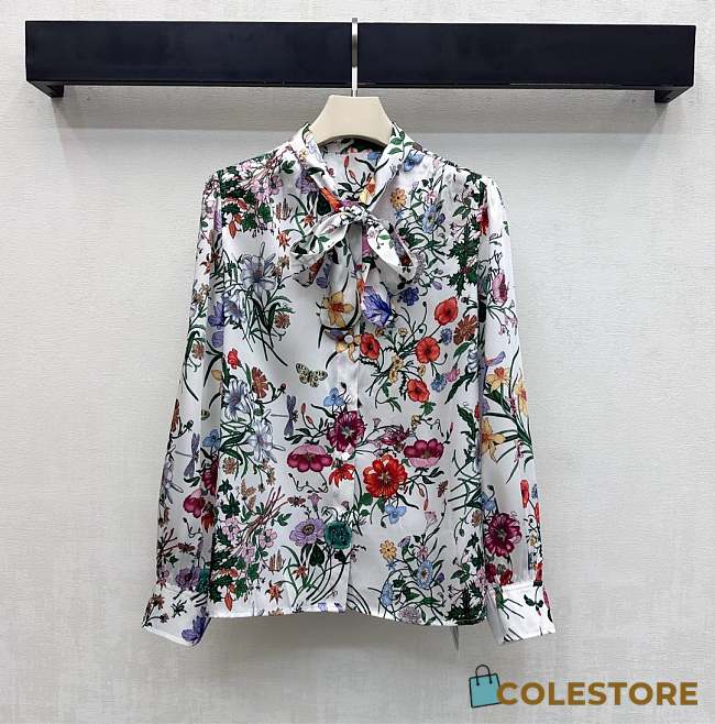 Colestore Gucci Printed Silk Twill Shirt in Multicolor White - 1