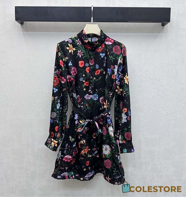 Colestore  Gucci Printed Silk Twill Dress in Multicolor Black - 1