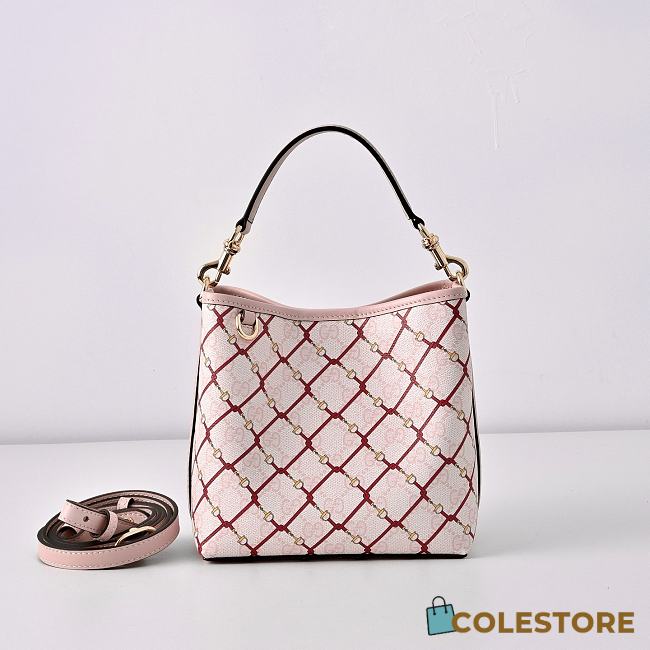 Colestore  Gucci GG Emblem small bucket bag in pink and red GG fabric 19 × 18 × 11 cm - 1
