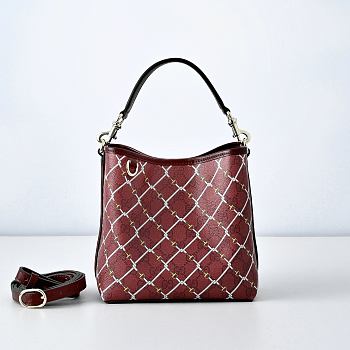 Colestore  Gucci GG Emblem small bucket bag in  red and pink GG fabric 19 × 18 × 11 cm
