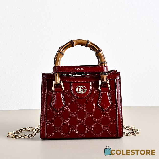 Colestore  GucciDiana crystals small tote bag in Rosso Ancora red velvet 20 × 16 × 10 cm - 1