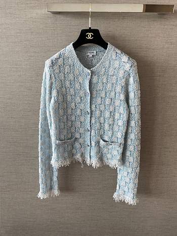 Colestore Chanel Cardigan Cashmere, Cotton & Feather Light Blue, White
