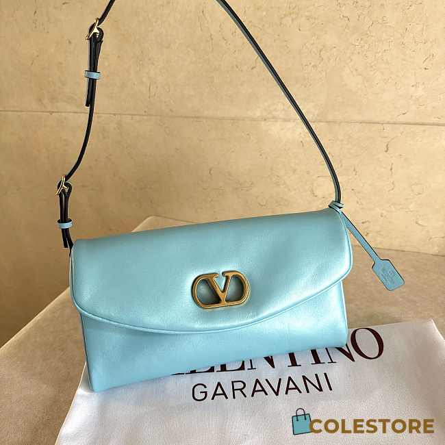 Colestore Valentino Garavani Devain Small Shoulder Bag In Laminated Nappa Leather Azure 23.5x12x3cm - 1