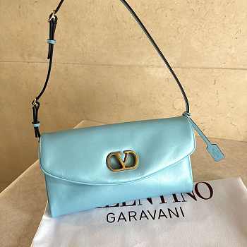 Colestore Valentino Garavani Devain Small Shoulder Bag In Laminated Nappa Leather Azure 23.5x12x3cm