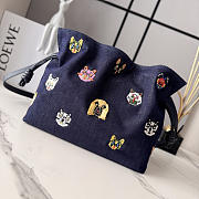 Colestore  Loewe Cats Medium Flamenco Clutch in Embroidered Denim Blue 30x24.5x10.5cm  - 2