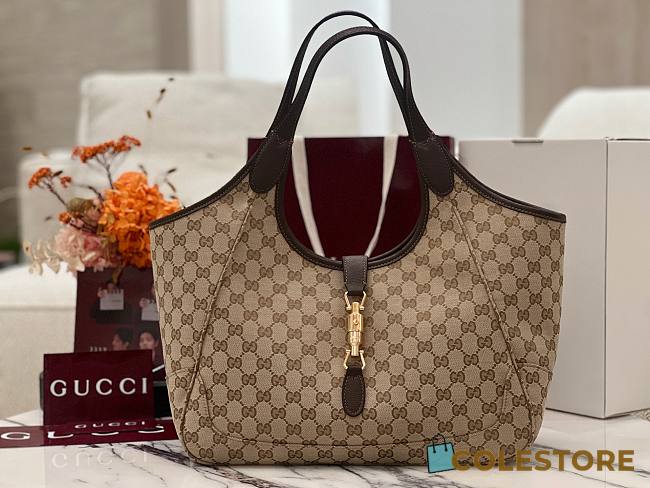 Colestore  Gucci Mercato Small tote bag in Sand and Brown GG canvas  26x23x11cm - 1