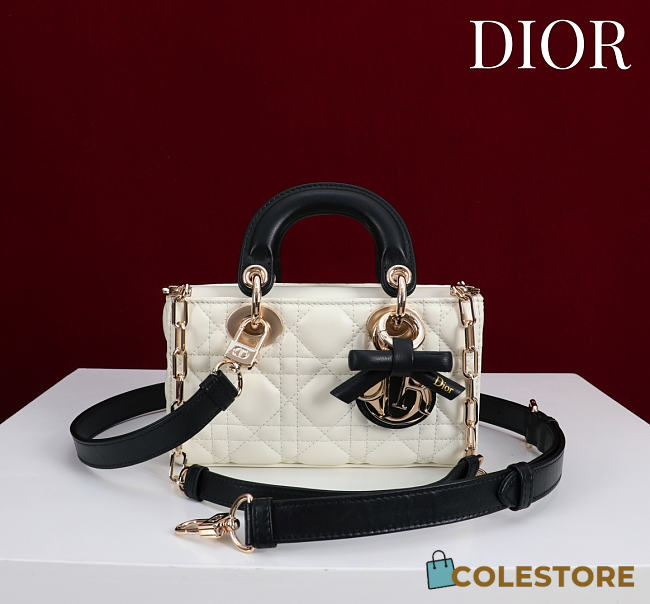 Colestore Dior Mini Lady D-Joy Bag Two-Tone Latte and Black Cannage Lambskin 19 x 10.5  x 5.5cm   - 1