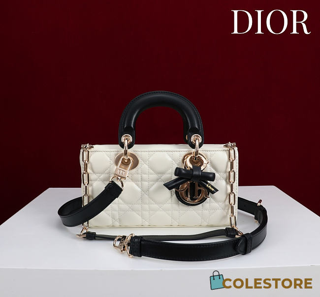 Colestore Dior Small Lady D-Joy Bag Two-Tone Latte and Black Cannage Lambskin 22 x 11  x 6cm - 1
