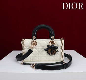 Colestore Dior Small Lady D-Joy Bag Two-Tone Latte and Black Cannage Lambskin 22 x 11  x 6cm