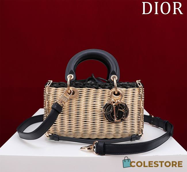 Colestore Dior Small Lady D-Joy Bag Natural Wicker with Black 22x12x6.5cm - 1