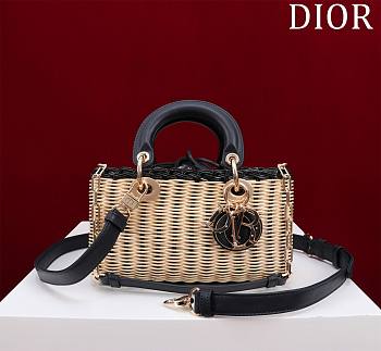Colestore Dior Small Lady D-Joy Bag Natural Wicker with Black 22x12x6.5cm