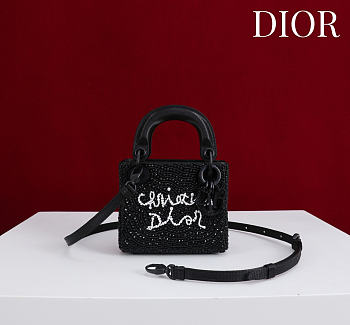 Colestore Dior Mini Lady Dior Bag with Beaded “Christian Dior” Embroidery 12x10.2x5cm