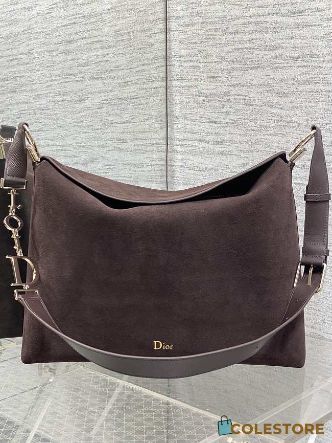 Colestore Dior Hobo Bag in Suede Calfskin Dark Brown 39x29x11cm - 1