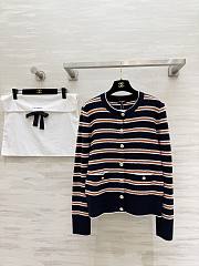 Colestore Chanel Striped Cashmere & Wool Cardigan – Navy, White, Brown - 1