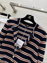 Colestore Chanel Striped Cashmere & Wool Cardigan – Navy, White, Brown - 3