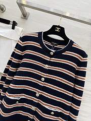 Colestore Chanel Striped Cashmere & Wool Cardigan – Navy, White, Brown - 2