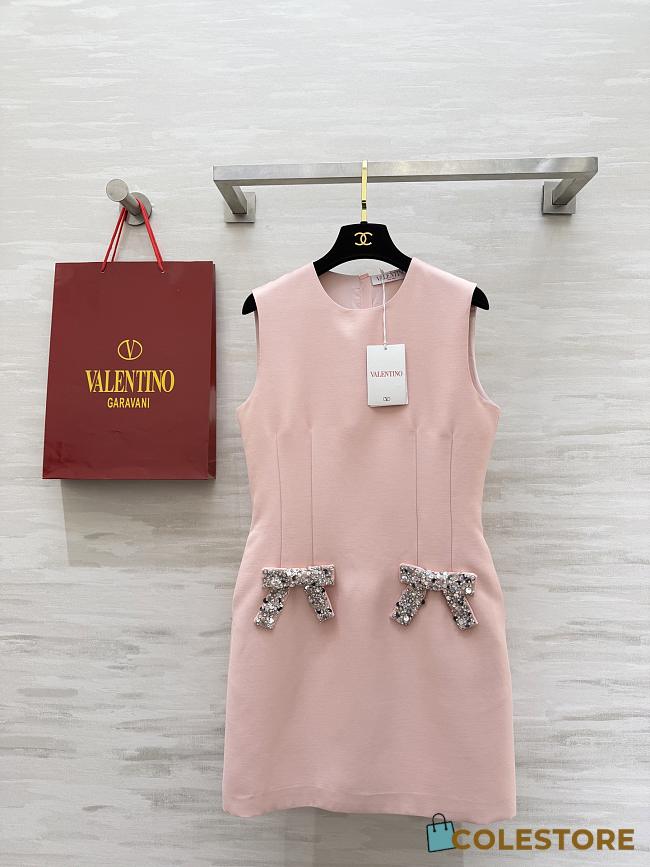 Colestore Valentino Sleeveless Mini Dress with Crystal Bow Details Pink - 1