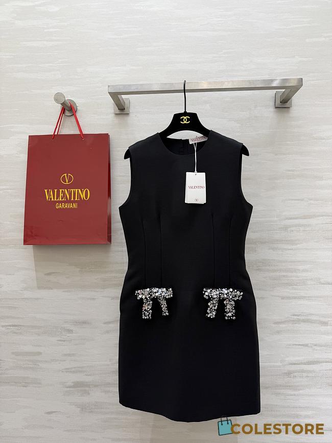 Colestore Valentino Sleeveless Mini Dress with Crystal Bow Details Black - 1