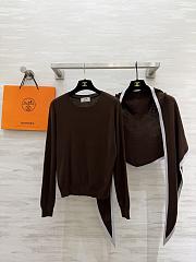 Colestore Hermes Cashmere Knit Sweater with Attached Shawl – Brown / Ecru - 5