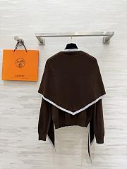 Colestore Hermes Cashmere Knit Sweater with Attached Shawl – Brown / Ecru - 2