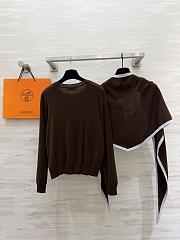 Colestore Hermes Cashmere Knit Sweater with Attached Shawl – Brown / Ecru - 3