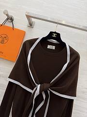 Colestore Hermes Cashmere Knit Sweater with Attached Shawl – Brown / Ecru - 4