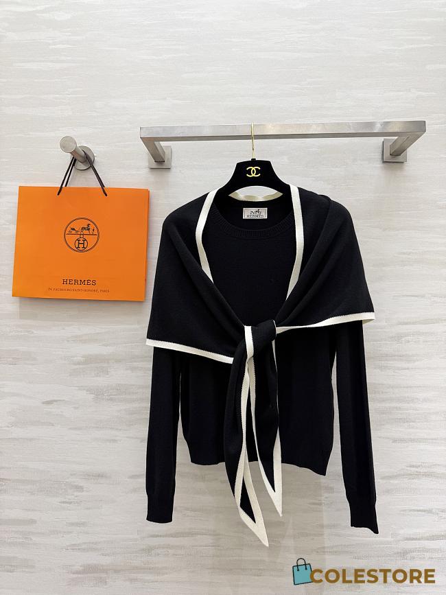 Colestore Hermes Cashmere Knit Sweater with Attached Shawl Black - 1