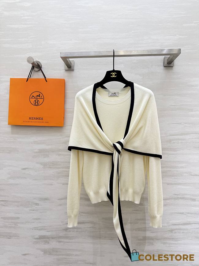 Colestore Hermes Cashmere Knit Sweater with Attached Shawl Ivory - 1