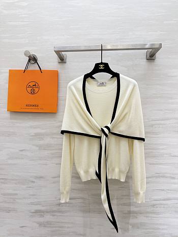Colestore Hermes Cashmere Knit Sweater with Attached Shawl Ivory