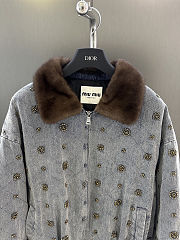 Colestore Miu Miu Embellished Denim Bomber Jacket with Fur Collar - 6