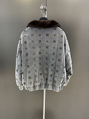 Colestore Miu Miu Embellished Denim Bomber Jacket with Fur Collar - 5