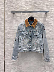Colestore  Dior Dioramour Embroidered Jacket Light Blue Cotton Denim with Multicolor Doves & Roses Motif - 1