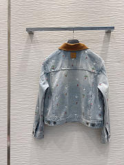 Colestore  Dior Dioramour Embroidered Jacket Light Blue Cotton Denim with Multicolor Doves & Roses Motif - 2