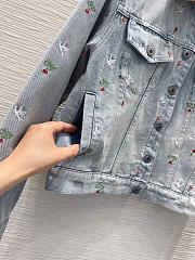 Colestore  Dior Dioramour Embroidered Jacket Light Blue Cotton Denim with Multicolor Doves & Roses Motif - 3